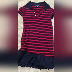 Polo Ralph Lauren Red and Navy Striped Dress Girls 6x